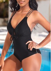 Tie Front Criss Cross Black One Piece Swimwear