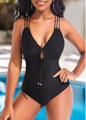 Tie Front Criss Cross Black One Piece Swimwear