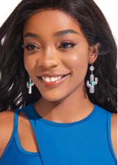 Cactus Design Metal Detail Silver Earrings