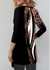 Leopard Round Neck Black Long Sleeve T Shirt