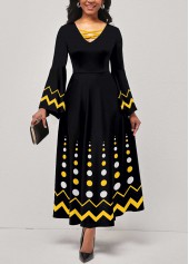 Polka Dot Criss Cross Black V Neck Dress