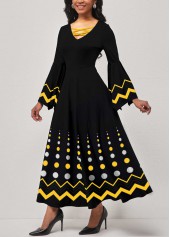 Polka Dot Criss Cross Black V Neck Dress