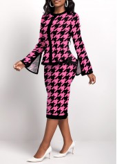 Houndstooth Print Two Piece Hot Pink Top and Skirt