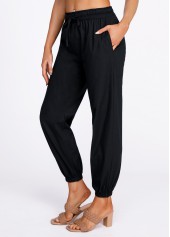 Drawstring Black High Waisted Belted Pants