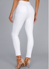 White Button Fly High Waisted Leggings