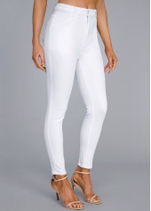 White Button Fly High Waisted Leggings