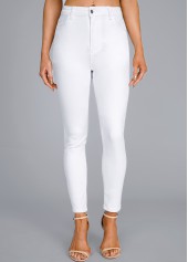 White Button Fly High Waisted Leggings