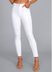 White Button Fly High Waisted Leggings