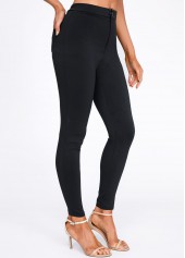 Black Button Fly Skinny High Waisted Pants