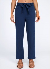 Bowknot Belted Navy High Waisted Pants