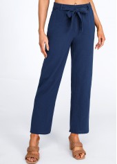 Bowknot Belted Navy High Waisted Pants