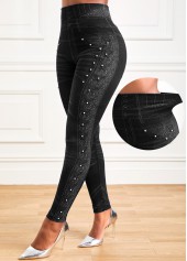 Black Elastic Waist High Waisted Ankle Length Leggings