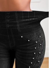 Black Elastic Waist High Waisted Ankle Length Leggings