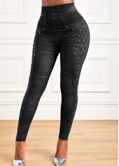 Black Elastic Waist High Waisted Ankle Length Leggings