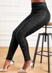 Black Elastic Waist High Waisted Ankle Length Leggings