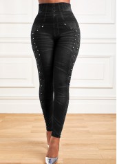 Black Elastic Waist High Waisted Ankle Length Leggings