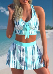 Leaf Print Bowknot Cyan Bikini Set