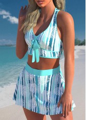 Leaf Print Bowknot Cyan Bikini Set