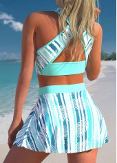 Leaf Print Bowknot Cyan Bikini Set