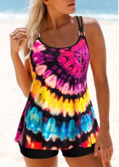 Tie Dye Print Metal Ring Tankini Set