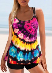 Tie Dye Print Metal Ring Tankini Set