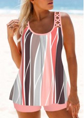 Geometric Print Criss Cross Pink Tankini Top-No Bottom