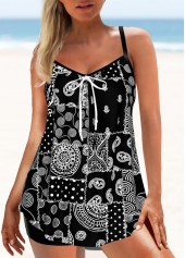 Bowknot Black Tribal Print Tankini Top-No Bottom