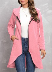 Zipper Hooded Long Sleeve Pink Coat