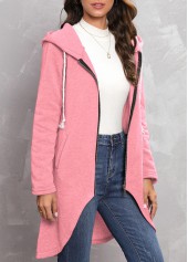 Zipper Hooded Long Sleeve Pink Coat