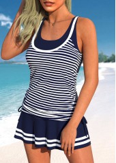 Striped Fake 2in1 Navy Tankini Set