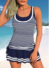 Striped Fake 2in1 Navy Tankini Set