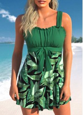 Leaf Print Bowknot Green Swimdress Top-No Bottom