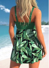 Leaf Print Bowknot Green Swimdress Top-No Bottom