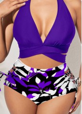 Purple High Waisted Floral Print Bikini Bottom
