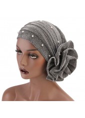 Pearl Design Silver Floral Detail Turban Hat