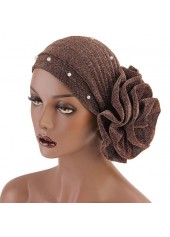 Flower Pearl Dark Coffee Turban Hat