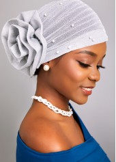 Flower Silvery White Pearl Turban Hat
