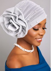 Flower Silvery White Pearl Turban Hat