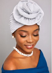 Flower Silvery White Pearl Turban Hat