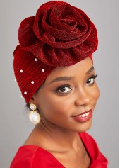 Pearl Wine Red Flower Desin Turban Hat
