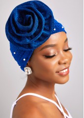Flower Dark Blue Pearl Turban Hat