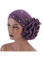 Pearl Violet Flower Desin Turban Hat