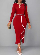 Red Contrast Binding Round Neck Bodycon Dress