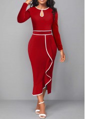 Red Contrast Binding Round Neck Bodycon Dress