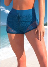 Navy Mid Waisted Lace Panel Swim Shorts