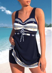 Cross Strap Striped Bowknot Navy Swimdress Top-No Bottom