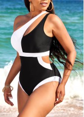 Black Contrast High Stretch Cutout One Piece Swimwear