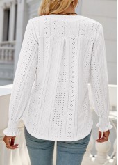 Breathable Split Neck White Long Sleeve Blouse