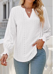 Breathable Split Neck White Long Sleeve Blouse