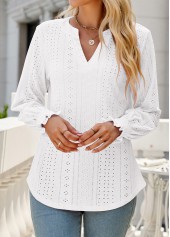 Breathable Split Neck White Long Sleeve Blouse